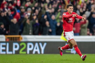Brennan Johnson #20 of Nottingham Forest celebrates his and the games second goal during the Premier League match Nottingham Forest vs Leicester City at City Ground, Nottingham, United Kingdom, 14th January 202