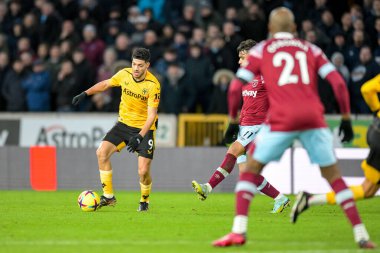 Raul Jimenez #9 of Wolverhampton Wanderers with the ball during the Premier League match Wolverhampton Wanderers vs West Ham United at Molineux, Wolverhampton, United Kingdom, 14th January 202