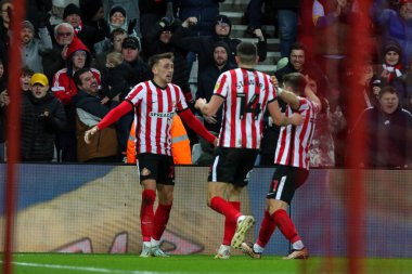Dan Neil #24 of Sunderland Celebrates scoring 1-1 during the Sky Bet Championship match Sunderland vs Swansea City at Stadium Of Light, Sunderland, United Kingdom, 14th January 202