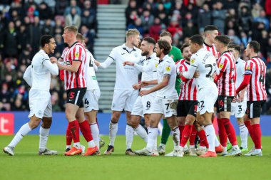 An altercation erupts on the pitch during the Sky Bet Championship match Sunderland vs Swansea City at Stadium Of Light, Sunderland, United Kingdom, 14th January 202