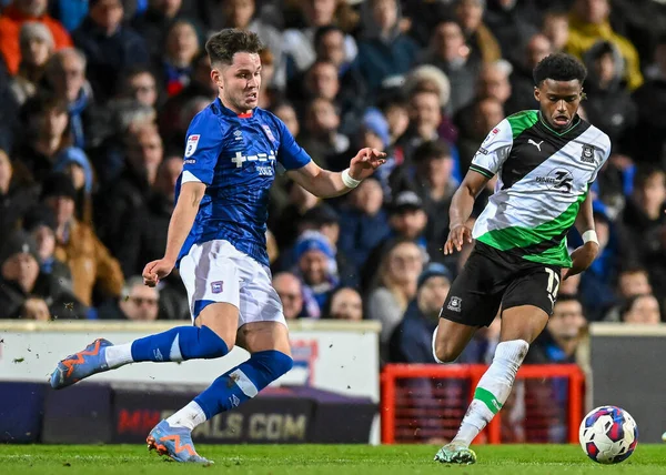 Ipswich Town forward George Hirst  (27) commits a foul on Plymouth Argyle full back Bali Mumba  (17)   during the Sky Bet League 1 match Ipswich Town vs Plymouth Argyle at Portman Road, Ipswich, United Kingdom, 14th January 202
