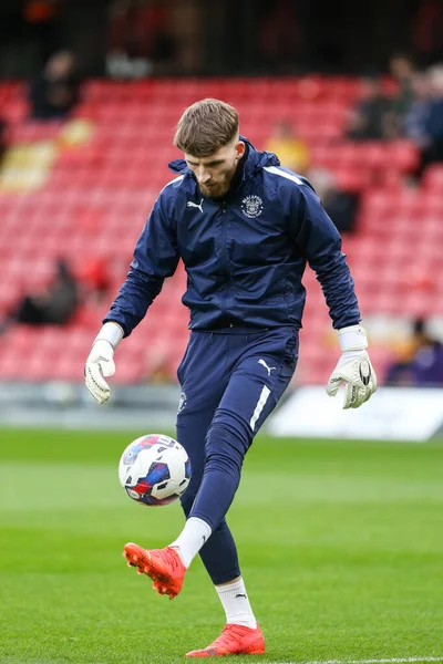 Daniel Grimshaw #32 of Blackpool warms up during the Sky Bet Championship match Watford vs Blackpool at Vicarage Road, Watford, United Kingdom, 14th January 202