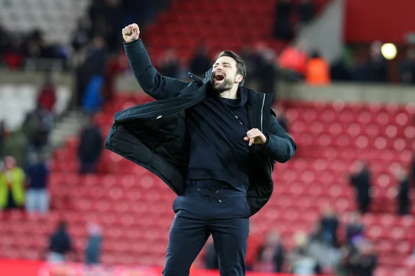 Russell Martin Manager Swansea City Celebrates Beating Sunderland Sky Bet — Zdjęcie stockowe