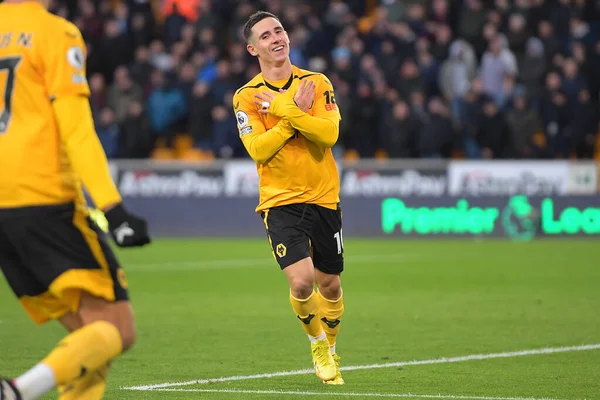 Daniel Podence #10 of Wolverhampton Wanderers celebrates his goal to make it 1-0 during the Premier League match Wolverhampton Wanderers vs West Ham United at Molineux, Wolverhampton, United Kingdom, 14th January 202