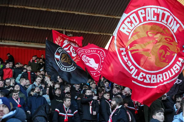 Middlesbrough supporters cheer on their team during the Sky Bet Championship match Middlesbrough vs Millwall at Riverside Stadium, Middlesbrough, United Kingdom, 14th January 202