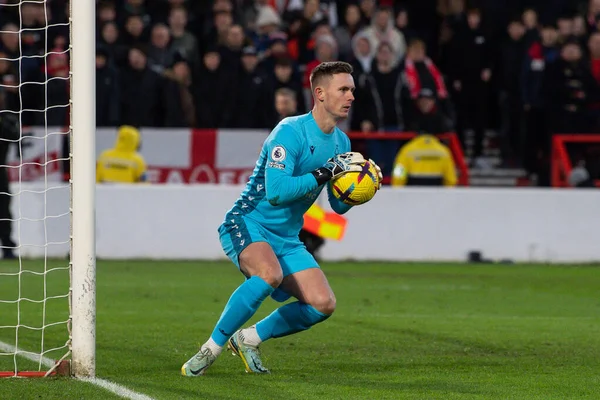 Dean Henderson #1 of Nottingham Forest makes a save during the Premier League match Nottingham Forest vs Leicester City at City Ground, Nottingham, United Kingdom, 14th January 202