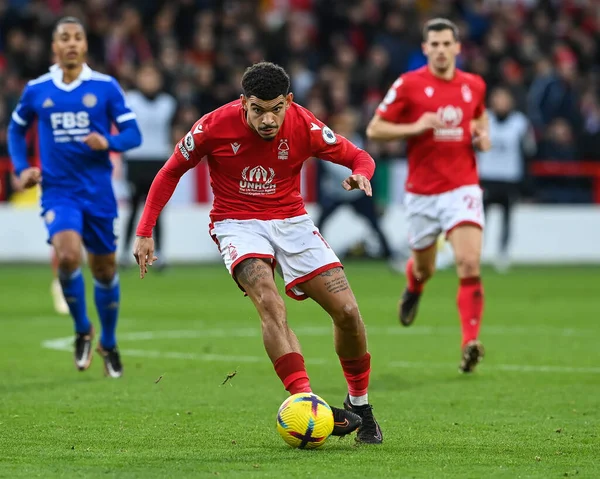Morgan Gibbs-White #10 of Nottingham Forest in action  during the Premier League match Nottingham Forest vs Leicester City at City Ground, Nottingham, United Kingdom, 14th January 202