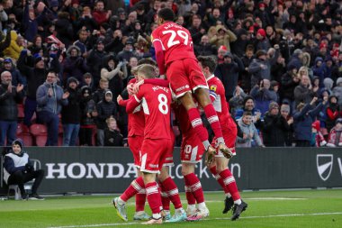 Marcus Forss #21 of Middlesbrough celebrates his goal with his team mates and makes the score 1-0 during the Sky Bet Championship match Middlesbrough vs Millwall at Riverside Stadium, Middlesbrough, United Kingdom, 14th January 202