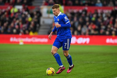 Harvey Barnes #7 of Leicester City makes a break with the ball  during the Premier League match Nottingham Forest vs Leicester City at City Ground, Nottingham, United Kingdom, 14th January 202