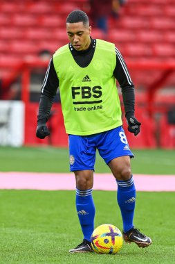 Youri Tielemans #8 of Leicester City during the pre-game warmup ahead of the Premier League match Nottingham Forest vs Leicester City at City Ground, Nottingham, United Kingdom, 14th January 202