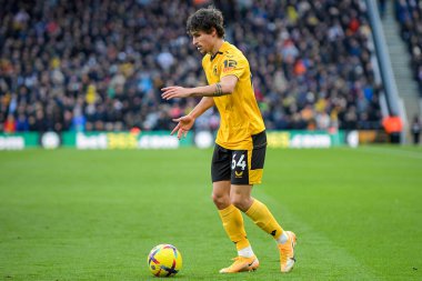 Hugo Bueno #64 of Wolverhampton Wanderers with the ball during the Premier League match Wolverhampton Wanderers vs West Ham United at Molineux, Wolverhampton, United Kingdom, 14th January 202