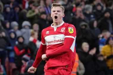 Marcus Forss #21 of Middlesbrough gestures to the crowd after scoring the opening goal to make it 1-0 during the Sky Bet Championship match Middlesbrough vs Millwall at Riverside Stadium, Middlesbrough, United Kingdom, 14th January 202