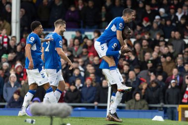 Amadou Onana #8 of Everton celebrates his goal to make it 1-0 during the Premier League match Everton vs Southampton at Goodison Park, Liverpool, United Kingdom, 14th January 202