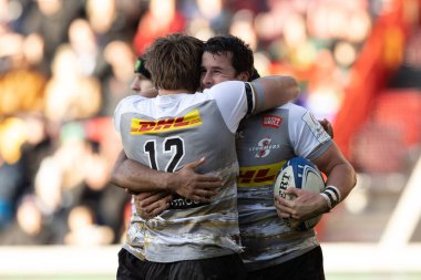 Ruhan Nel of DHL Stormers celebrates scoring a try during the European Champions Cup match London Irish vs Stormers at the Gtech Community Stadium, Brentford, United Kingdom, 15th January 202