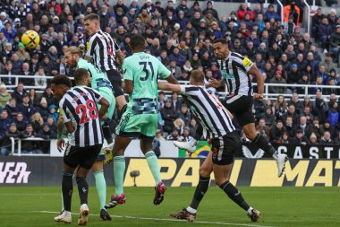Callum Wilson #9 of Newcastle United has a headed shot at goal during the Premier League match Newcastle United vs Fulham at St. James's Park, Newcastle, United Kingdom, 15th January 202