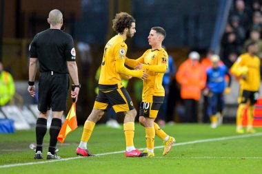 Daniel Podence #10 of Wolverhampton Wanderers comes off replaced by Rayan Ait-Nouri #3 of Wolverhampton Wanderers during the Premier League match Wolverhampton Wanderers vs West Ham United at Molineux, Wolverhampton, United Kingdom, 14th January 202