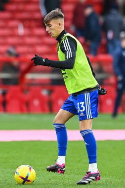 Luke Thomas #33 of Leicester City during the pre-game warmup ahead of the Premier League match Nottingham Forest vs Leicester City at City Ground, Nottingham, United Kingdom, 14th January 202