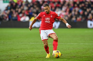 Renan Lodi #32 of Nottingham Forest in action during the Premier League match Nottingham Forest vs Leicester City at City Ground, Nottingham, United Kingdom, 14th January 202