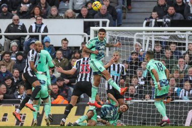 Aleksandar Mitrovi #9 of Fulham heads the ball clear during the Premier League match Newcastle United vs Fulham at St. James's Park, Newcastle, United Kingdom, 15th January 2023