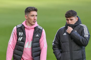 Harry Wilson #8 of Fulham and Daniel James #21 of Fulham talk as they arrive ahead of the Premier League match Newcastle United vs Fulham at St. James's Park, Newcastle, United Kingdom, 15th January 202