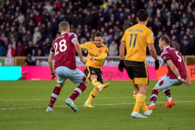 Daniel Podence #10 of Wolverhampton Wanderers scores the opening goal of the game to make it  1-0 during the Premier League match Wolverhampton Wanderers vs West Ham United at Molineux, Wolverhampton, United Kingdom, 14th January 202