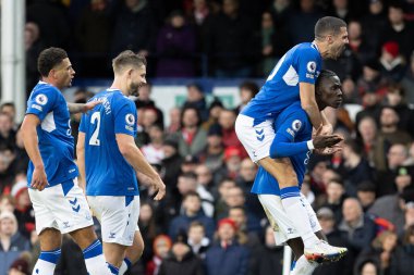 Amadou Onana #8 of Everton celebrates his goal to make it 1-0 during the Premier League match Everton vs Southampton at Goodison Park, Liverpool, United Kingdom, 14th January 202