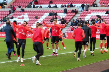 Sunderland warms up before the Sky Bet Championship match Sunderland vs Swansea City at Stadium Of Light, Sunderland, United Kingdom, 14th January 202