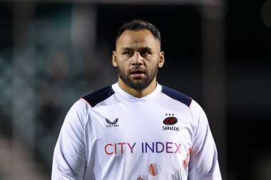 Billy Vunipola of Saracens during the pre-match warm-up ahead of the European Champions Cup match Saracens vs Lyon at StoneX Stadium, London, United Kingdom, 14th January 202