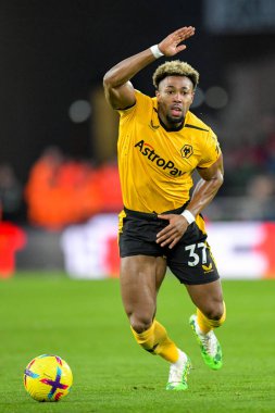 Adama Traore #37 of Wolverhampton Wanderers with the ball during the Premier League match Wolverhampton Wanderers vs West Ham United at Molineux, Wolverhampton, United Kingdom, 14th January 202