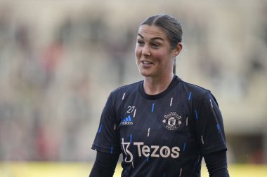 Mary Earps #27 of Manchester United warms up before the The Fa Women's Super League match Manchester United Women vs Liverpool Women at Leigh Sports Village, Leigh, United Kingdom, 15th January 202