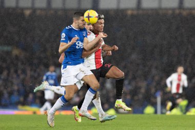 Conor Coady #30 of Everton wins a header during the Premier League match Everton vs Southampton at Goodison Park, Liverpool, United Kingdom, 14th January 202