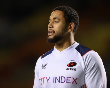 Andy Christie of Saracens during the pre-match warm-up ahead of the European Champions Cup match Saracens vs Lyon at StoneX Stadium, London, United Kingdom, 14th January 202
