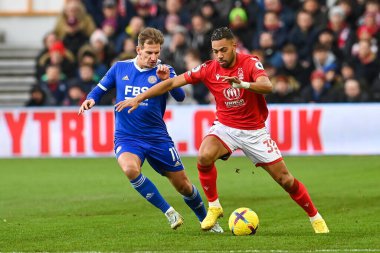 Renan Lodi #32 of Nottingham Forest makes a break with the ball during the Premier League match Nottingham Forest vs Leicester City at City Ground, Nottingham, United Kingdom, 14th January 202