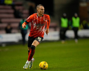 Cauley Woodrow #10 of Luton Town makes a break during the Emirates FA Cup match Third Round Replay Wigan Athletic vs Luton Town at DW Stadium, Wigan, United Kingdom, 17th January 202