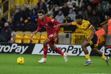 Cody Gakpo #18 of Liverpool breaks with the ball during the Emirates FA Cup Third Round Replay match Wolverhampton Wanderers vs Liverpool at Molineux, Wolverhampton, United Kingdom, 17th January 202