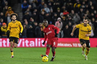 Naby Keta #8 of Liverpool passes the ball during the Emirates FA Cup Third Round Replay match Wolverhampton Wanderers vs Liverpool at Molineux, Wolverhampton, United Kingdom, 17th January 2023