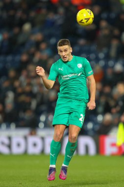 Jeff King #20 of Chesterfield heads the ball back to Lucas Covolan #31 of Chesterfield during the Emirates FA Cup Third Round Replay match West Bromwich Albion vs Chesterfield at The Hawthorns, West Bromwich, United Kingdom, 17th January 202