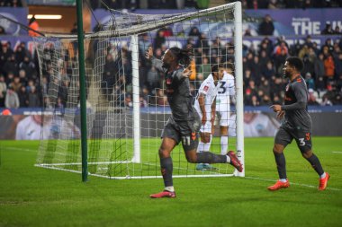 Antoine Semenyo #11 of Bristol City  celebrates Bristols goal to make it 1-2 in extra timeduring the Emirates FA Cup Third Round Replay match Swansea City vs Bristol City at Swansea.com Stadium, Swansea, United Kingdom, 17th January 202