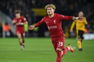 Harvey Elliott #19 of Liverpool celebrates his goal to make it 0-1 during the Emirates FA Cup Third Round Replay match Wolverhampton Wanderers vs Liverpool at Molineux, Wolverhampton, United Kingdom, 17th January 202
