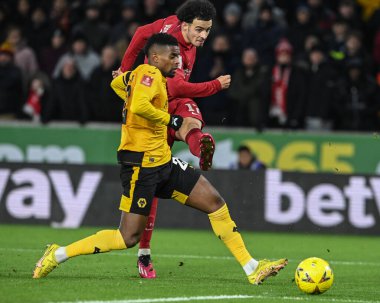 Curtis Jones #17 of Liverpool shoots just wide of the post during the Emirates FA Cup Third Round Replay match Wolverhampton Wanderers vs Liverpool at Molineux, Wolverhampton, United Kingdom, 17th January 202