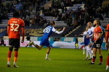 Thelo Aasgaard #30 of Wigan Athletic celebrates scoring to go 1-0 up during the Emirates FA Cup match Third Round Replay Wigan Athletic vs Luton Town at DW Stadium, Wigan, United Kingdom, 17th January 202