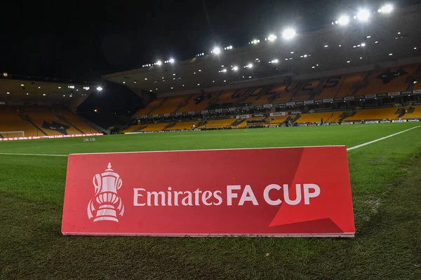 An Emirates FA Cup branded banner at Molineux during the Emirates FA Cup Third Round Replay match Wolverhampton Wanderers vs Liverpool at Molineux, Wolverhampton, United Kingdom, 17th January 202