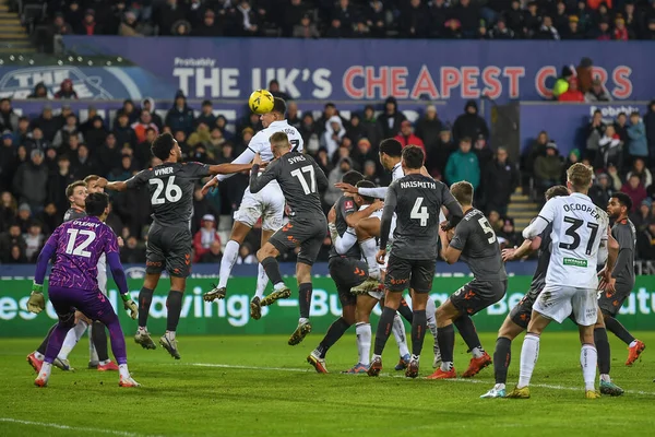Nathan Wood #23 of Swansea City wins the high ball during the Emirates FA Cup Third Round Replay match Swansea City vs Bristol City at Swansea.com Stadium, Swansea, United Kingdom, 17th January 202