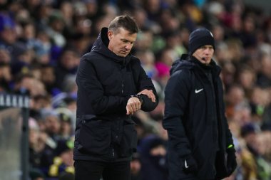 Jesse Marsch manager of Leeds United checks his watch during the Emirates FA Cup Third Round replay Leeds United vs Cardiff City at Elland Road, Leeds, United Kingdom, 18th January 202