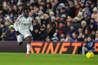 Wilfried Gnonto #29 of Leeds Unitedmakes a break with the ball during the Emirates FA Cup Third Round replay Leeds United vs Cardiff City at Elland Road, Leeds, United Kingdom, 18th January 202