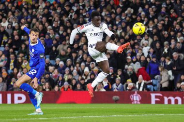 Wilfried Gnonto #29 of Leeds United cscores to make it  1-0 during the Emirates FA Cup Third Round replay Leeds United vs Cardiff City at Elland Road, Leeds, United Kingdom, 18th January 202