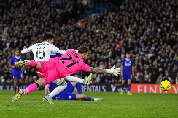 Rodrigo Moreno #19 of Leeds United scores to make it 2-0 during the Emirates FA Cup Third Round replay Leeds United vs Cardiff City at Elland Road, Leeds, United Kingdom, 18th January 202