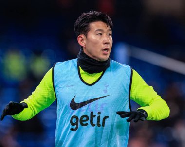 Son Heung-Min #7 of Tottenham Hotspur in the pregame warmup session during the Premier League match Manchester City vs Tottenham Hotspur at Etihad Stadium, Manchester, United Kingdom, 19th January 202