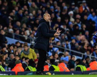 Pep Guardiola manager of Manchester City reacts during the Premier League match Manchester City vs Tottenham Hotspur at Etihad Stadium, Manchester, United Kingdom, 19th January 202