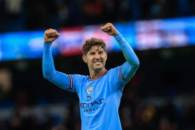 John Stones #5 of Manchester City celebrates Citys 4-2 win over Tottenham during the Premier League match Manchester City vs Tottenham Hotspur at Etihad Stadium, Manchester, United Kingdom, 19th January 2023
